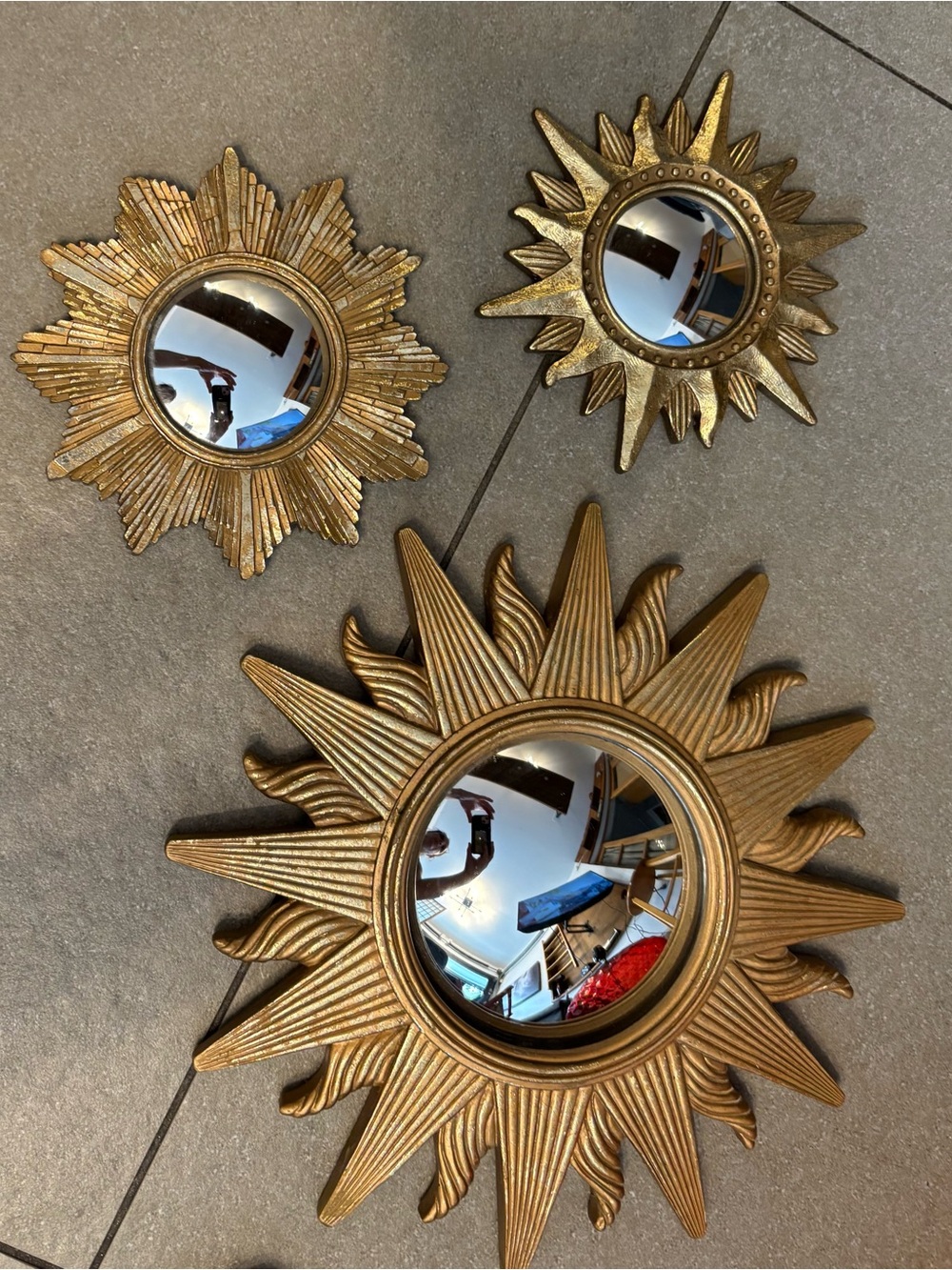 Trio de miroirs soleils vintage dorés – The Bombay Company (1995)